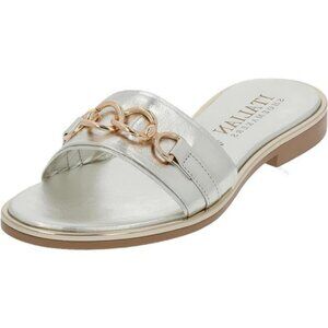 Womens slip on sandals padded footbed low heel comfort chain detail shoes